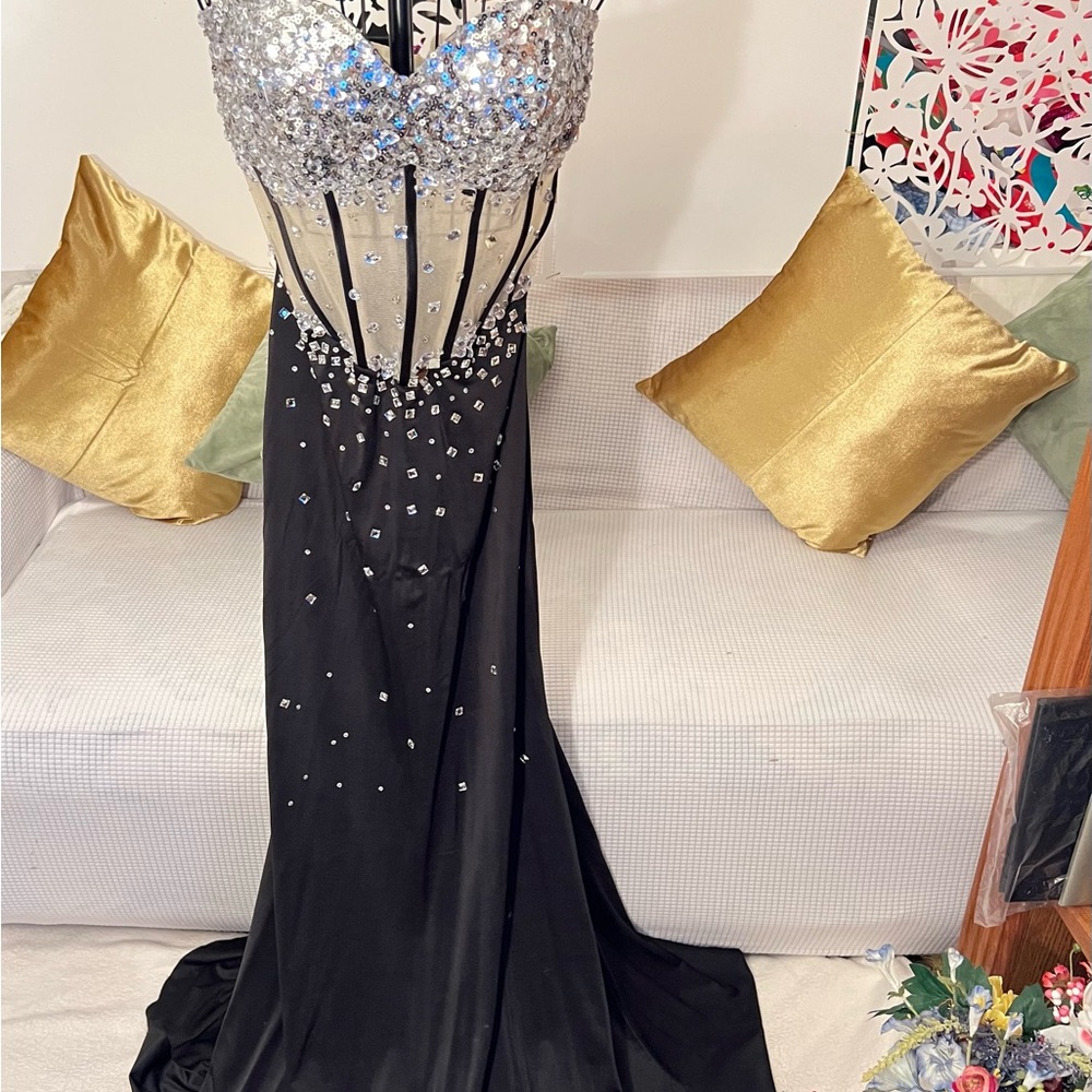 Elegant Black and Silver Evening Gown